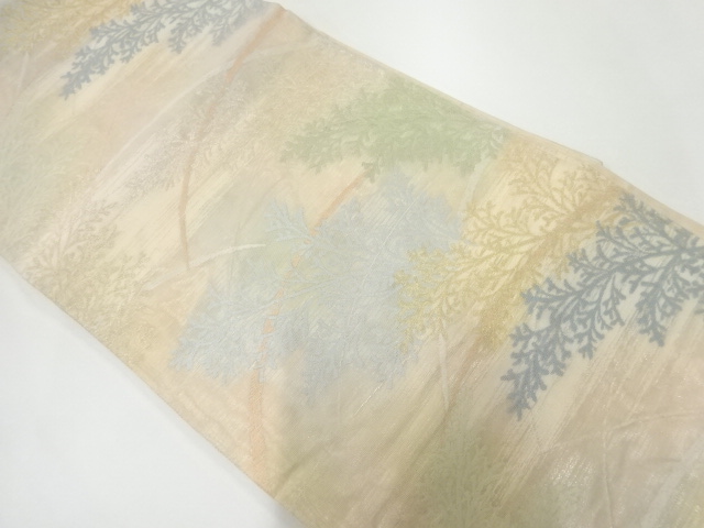 アンティーク　草葉模様織出し夏用袋帯（材料）